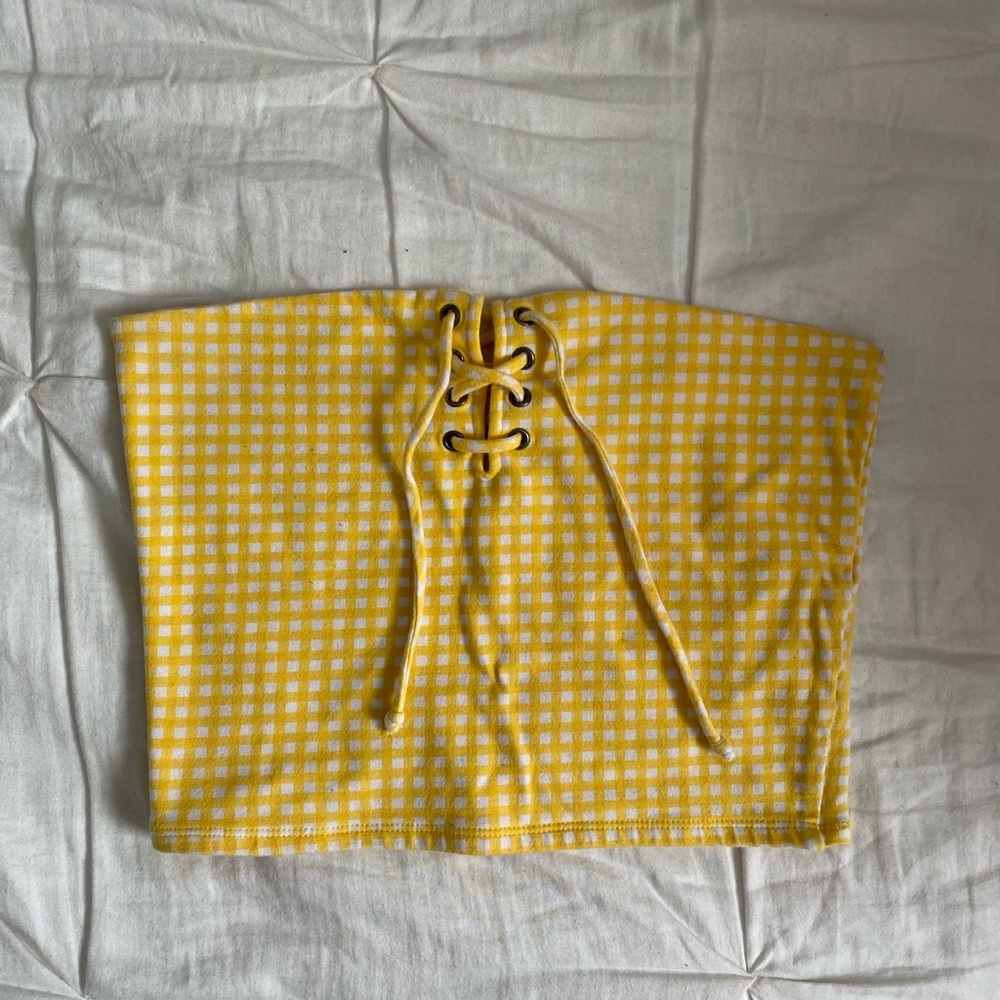 White and yellow plaid tube top